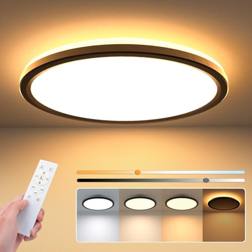 NIORSUN LED Deckenleuchte Dimmbar, 24W 2400LM Deckenlampe mit Fernbedienung, 1800K Nachtlicht Warm, Panel 3000K-6500K Deckenlampe Rund für Schlafzimmer, Kinderzimmer, Wohnzimmer, Badezimmer (29cm)