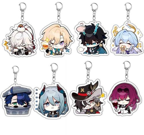 8 Porte Clés Honkai Stars Rail Jeux Figurine Fireflys Aventurines Keychain Pendentifs Deco Acrylique Porte Clef Set