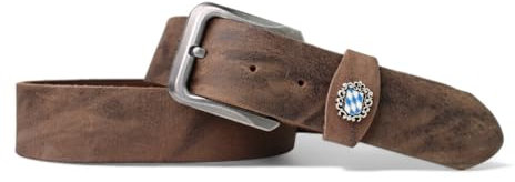 FRONHOFER Trachtengürtel mit emaillierten Bayern Wappen auf Schlaufe, Bullenleder, 19264, Größe:Körperumfang 100 cm/Gesamtlänge 115 cm, Farbe:Vintage-braun