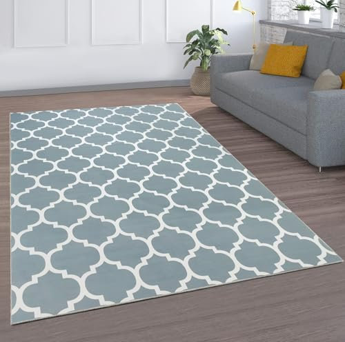 MOONLIGHT20015 Rugs Living Room 120 x 170 cm - Trellis Style Area Rugs for Bedroom Dining Room – Non Slip Large Bedside Rug Printed Carpet for Lounge Duck Egg Blue, Ava