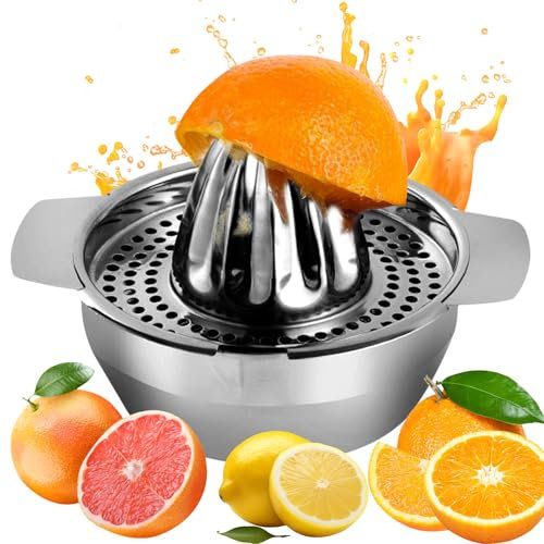 Lemon Squeezer Stainless Steel, Lemon Citrus Juicer with Container, Stainless Steel, Orange Squeezer, Stainless Steel Orange Squeezer, Suitable for Home, Kitchen, Bar