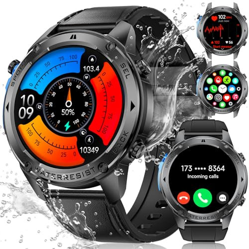 LIGE DM2 Smartwatch Herren 1.43'' Amoled Display mit GPS/Kompass/Barometerdruck/Höhenmesser/ 45+ Tage Akku, 170+ Sportmodi, 5ATM Wasserdicht, Smartwatch Silikon für Android iOS