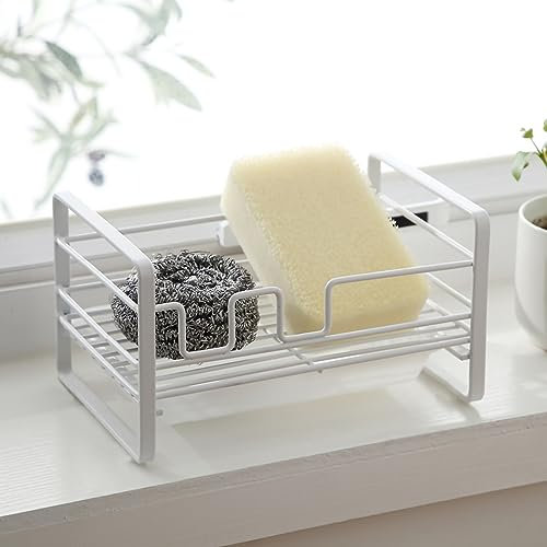 Sink Caddy, Iron Kitchen Sponge Holder, Detachable Sponge Storage Rack, Anti Slip Soap Drain Holder with Groove Design Dish Sponge Holder Kitchen Sink Organizer for Home Kitchen