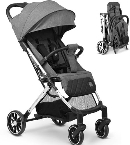 Nukido Kinder Wagen Kinderwagen Babywagen Bis 15 kg Große Räder Sitzbuggy Buggy Zusammenklappbar Handgepäck Leicht Verstellbare Rückenlehne Dunkelgrau