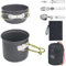 Juego de utensilios de cocina para camping para 1-2 personas, vajilla de camping de aluminio, portátil, cacerola con cubiertos plegables, cubiertos para exteriores, juego de ollas para viajes y