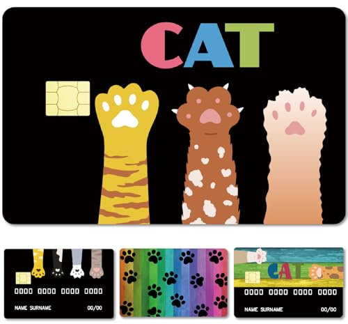 CREATCABIN 4Stück Debitkarten Aufkleber Katzenpfotenabdruck Kreditkarten Skins Bankkarten Abdeckung Schutz Personalisieren Karten Aufkleber Blasenfrei Schmal Für Schlüssel Metro Karten Dekor 8.6x5.4cm