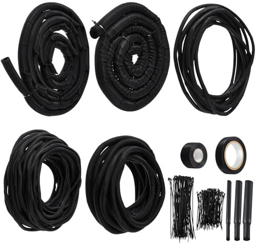 Nuanchu Split Sleeve Master Kit Complete Vehicle Wire and Hose Protection Include Wire Loom Split Sleeve Fabric Heat Shrink Tubing Silicone Tape Locking Ties Electrical Tape