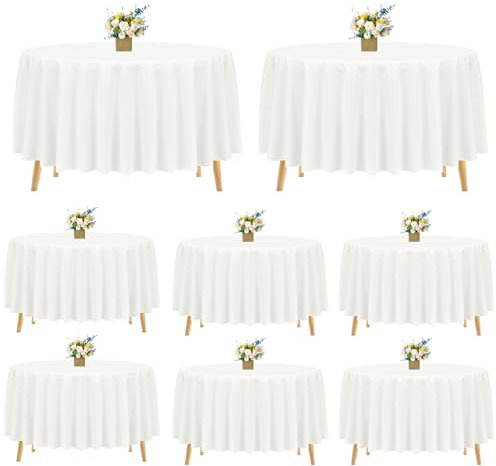 8 Stück Runde Tischdecke aus Polyester, 228 cm, elfenbeinfarben, runde Tischdecke, waschbar, Polyesterstoff, runde Tischdecke für Hochzeit, Party, Geburtstag, Bankett,