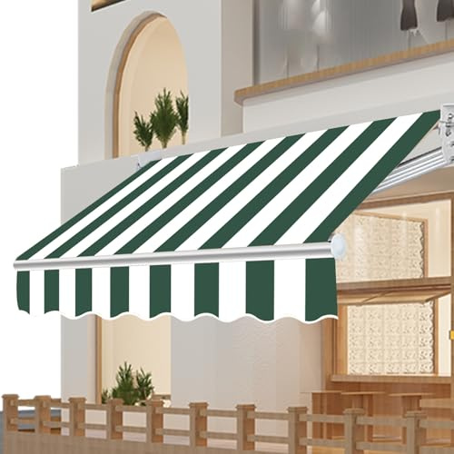 TYHAYJYK Tenda da Sole Retrattile 12,5x9,8FT / 380x300CM Tessuto di Ricambio (Senza Telaio), Tenda da Sole con Motivo a Strisce Bianche e Verde Scuro, Tenda da Sole in Tela ad Alta resisten