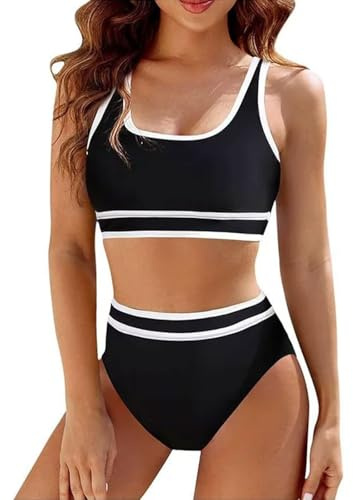 Mayoii 2 Piece Swimsuit for Women Bikini Set High Waisted Bottom Padded Push Up Top Tummy Control Swimwear Swimming Costumes Bathing Suit (L, Black)