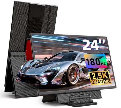 DZVW 23.8 2.5K 180Hz Portable Monitor - QHD Laptop Screen Extender 112% sRGB Wide Color HDR HDMI USB C Travel External Display with Stand Gaming Monitor for Computer PC Phone Game Console