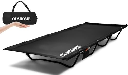 Oushome Campingbett Ultraleichtes, Max. Tragkraft 160KG, Feldbett Tragbares Faltbares Klappbett, Campingliege für Camping, Outdoor Reisen, Wandern, Haus, Bergsteigen, Garten, Schwarz