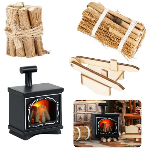 Wichtel Kamin,Puppenhaus Kamin mit Licht Wichtel Zubehör Kamin Miniatur Weihnachten Lagerfeuer Puppenhaus Zubehör Weihnachten