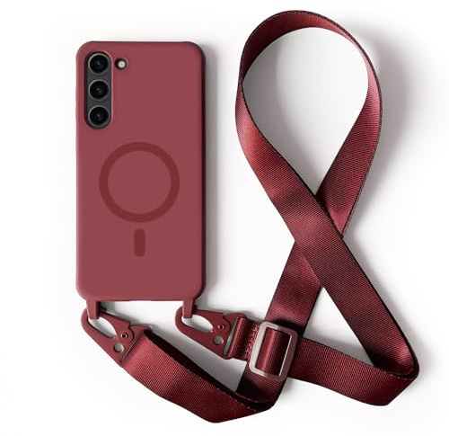 2NSPDRGNI Magnétique Coque avec Collier Compatible avec Samsung Galaxy S22 Plus,Tour de Cou Lanière en Corde Pendentif Housse,Rouge