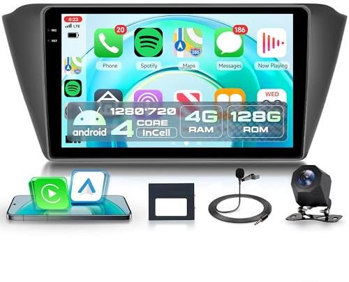 4G+128G Wireless Carplay Android 15 Autoradio für Skoda Fabia 3 III 2015-2019 9 Zoll Incell Touchscreen Autoradio mit Android Auto GPS Navi WiFi Mirror Link Bluetooth FM/RDS/EQ/SWC Rückfahrkamera