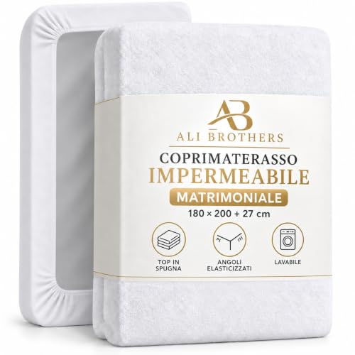 Coprimaterasso Impermeabile – Protezione Per Materasso-Traspirante, Antiacaro – Protezione Letto Lavabile, Top in Spugna Morbida, Vestibilità con Angoli Elasticizzati (Matrimoniale (180x200+27CM))