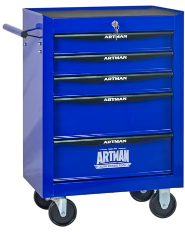 Thetilsy Rolling Tool Chest Cart with 5 Drawers,Storage Tool Cabinet on 4 Wheels. Lockable Tool Cart with Drawer Liners.Steel Tool Box Organizer for Garage,Repair Workshop-Blue