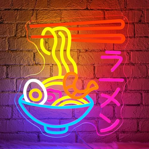 Lxmoneon Ramen Neon Schild, Nudeln Leuchtreklame, japanische Ramen Neon Signs für Wanddekoration, Ramen Schüssel LED Neon Licht, Essen Neonschild für Küche, Bar, Esszimmer, Restaurant (ラーメン)
