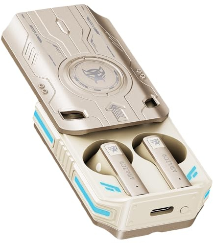 Transformers TF-T76 True Wireless Bluetooth 6.0 Earbuds with Mic, Mecha Zinc Alloy Armor Case, Low-Latency Game/Music Modes, Hi-Fi 13mm Drivers, HD Calling, 40H Total Playtime (Airazor Beige)