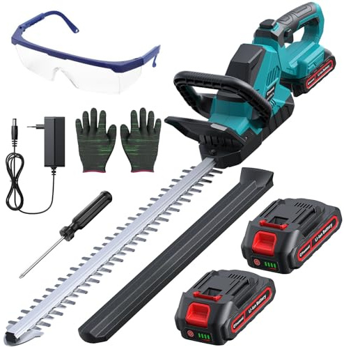 Akku-Heckenschere mit 2 * 2000mAh Akku, für MakIta-18V-Akku | Elektrische Heckenschere 1000W Bürstenloser Motor 52.2cm Schnittlänge, 16mm Schnittbreite für Büsche Sträucher