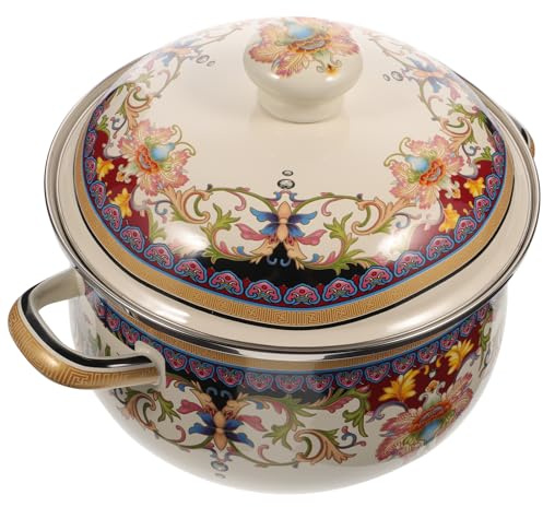 MAGICLULU Olla Esmaltada de 22 Cm con Doble Asa Olla Vintage para Estofado y Sopa de Cocina Casera con Fondo Plano para Gas E Inducción Utensilio de Cocina Multifuncional