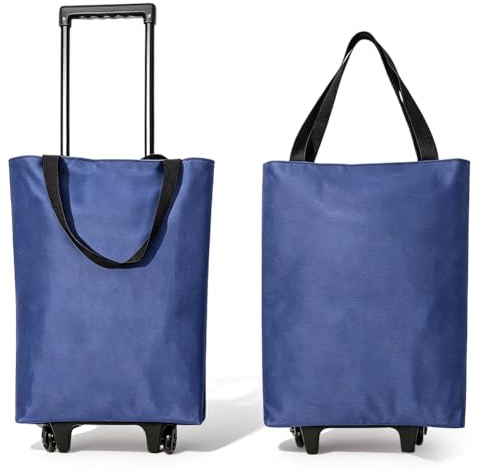 Zinueen Einkaufstrolley Klappbar 30L, 2-in-1 Einkaufswagen Modern mit Tasche, Leichter Shopping Trolley bis 25kg für Camping, Reisen, Supermarkt (Blau)