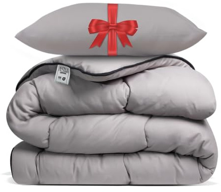 Avenue – Bettdecke ohne Bezug 140 x 200 cm Anthrazit/Taupe + Kopfkissen 60 x 70 cm Taupe – Ohne Bezug – Antiallergisch und waschbar bei 60 °C – All Year Comfort Schlafset