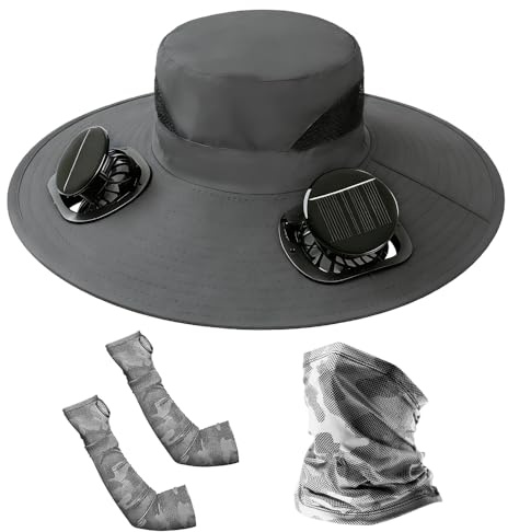 Solar Fan Hat, Hat with Fans Solar Powered, Outdoor Wide Brim Sun Hats with 2 Fans, 3 Adjustable Wind Speeds, Solar & USB Charging, Summer UV Protection Fishing Hats for Outdoor Activities