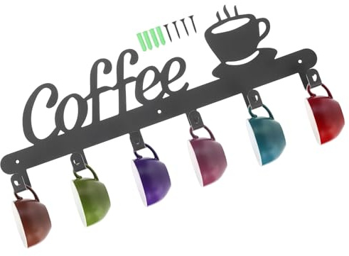 VILLCASE Porte-tasses Mural en Fer Noir Bords Lisses, Rangement Pratique pour Tasses et Chiffons, pour Petite la Cuisine Design Créatif et Forme Ronde