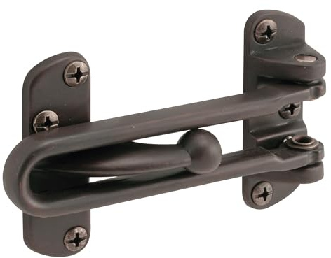 Defender Security U 10309 Swing Bar Lock for Hinged Swing-in Doors – Secondary Security Lock for Door and Home Security, 3-7/8” Bar Length, Diecast Zinc Construction with a Classic Bronze Finish