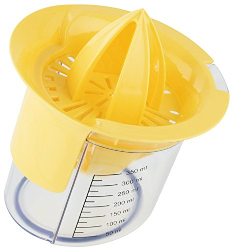 Fackelmann 42615 Presse-fruits 2 en 1, presse-agrumes, presse-fruits, presse-fruits avec réceptacle, Plastique, Jaune, 14 x 12,5 cm