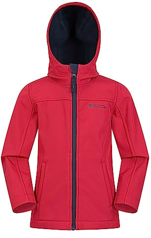 Mountain Warehouse Exodus Kids Softshell Jacket - Breathable Childrens Jacket, Showerproof Girls Coat, Fleece Lined Boys Hoodie, Wind Resistant - for Travelling, Red, 7-8 Years