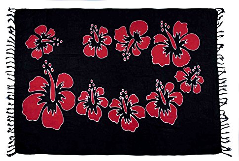 Ciffre Sarong Pareo Wickelrock Dhoti Lunghi Tuch Strandtuch Blume Schwarz Pink Schal