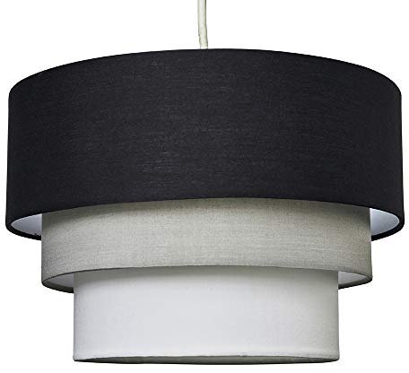 MiniSun | Round Modern 3 Tier Fabric Ceiling Pendant Light Shade in Black | Pendant Lights, Home Décor & Improvement Essential | 300mm Shade Width