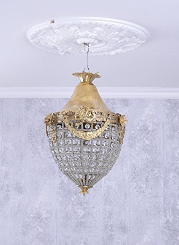 PALAZZO INT Kristall-Deckenlüster „Château Monforte“ – antiker Rokoko-Lüster aus patiniertem Messing mit Kristallen, L 40 × Ø 25 cm, ohne Fassung