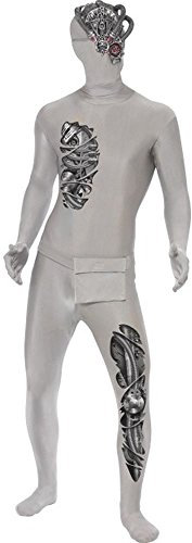 Smiffys Costume combinaison robot, avec costume à braguette cachée et ouverture sous le menton, banane et demi masque