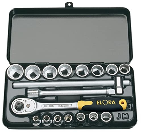 Draper 25932 Elora Metric Socket Set, 3/8 Square Drive, Blue, 18 Pcs