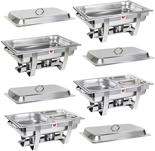 Beeketal 4er Chafing Dish Set 'BCD-4' Profi Gastro Speisewärmer Set aus Edelstahl - Lieferumfang: 4x Grundgestell, 4x Wasserbecken, 4x Deckel, 8x Brennpaste Behälter, 8x Gastronorm Behälter