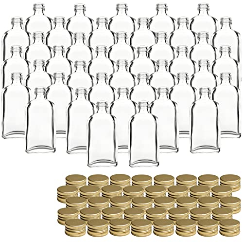 gouveo 80er Set Glasflaschen 50 ml Dana mit Schraubverschluss goldfarben - Mini Flasche 0,05 l zum Befüllen - Glasfläschchen für Likör, Whisky, Schnaps für Geburtstag, Hochzeit (MFD050G)