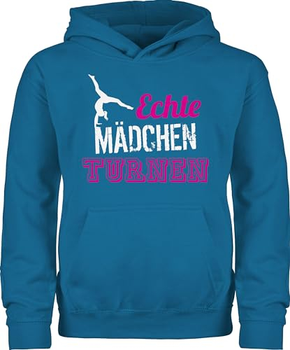 Kinder Hoodie Jungen - Sport Kleidung - Echte Mädchen turnen I Geschenk Turnerin - 140 (9/11 Jahre) - Himmelblau - turn-pulli 25. geburtstag turn pullover turnpulli turner pulli richtige gymnastic