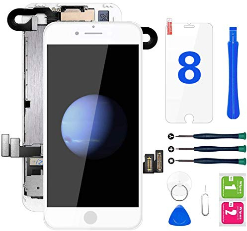 Hoonyer Ecran iPhone 8 Blanc 4,7 LCD Vitre Tactile Complet sur Châssis avec Outils de Réparation Caméra Frontale Capteur de Proximité Haut-Parleur et Protecteur Tout Assemblé