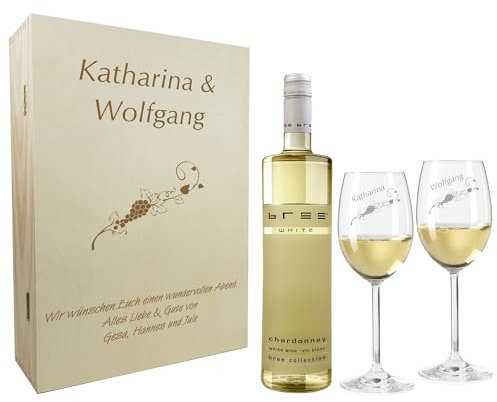 laser-diele Geschenk zur Hochzeit – Wein Geschenksets – Weinglas mit Gravur – Geschenke für Paare – Weißwein – Ranke