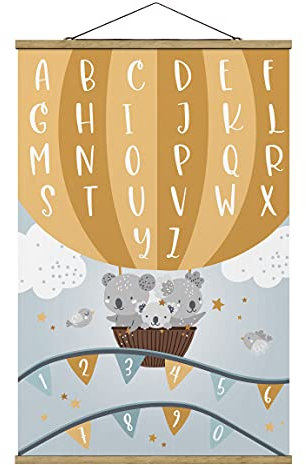 Stoffbild mit Posterleisten - Spielteppich ABC - Lernen wie im Flug - 120cm x 80cm, Material: Eiche