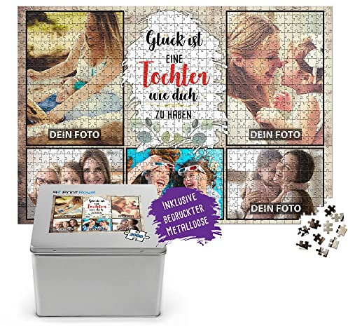 Foto-Puzzle mit 5 Fotos Bedrucken - Glück ist eine Tochter wie Dich zu haben - Collagen-Puzzle selber gestalten für die Tochter - 2000 Teile inkl. hochwertiger Metalldose