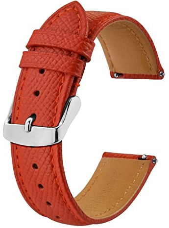BISONSTRAP Uhrenarmbänder mit Schnellverschluss,Textur Leder Uhrenarmband für Herren und Damen,18mm,Rot,Silberne Schnalle