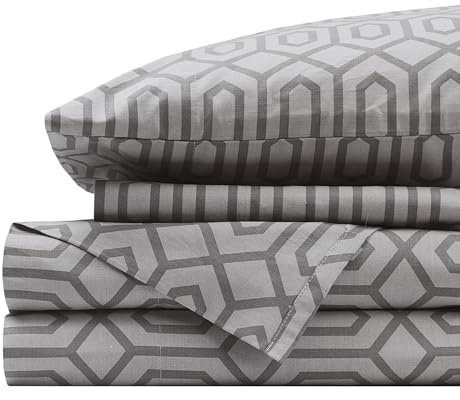 Comfort Spaces 100% Cotton Sheet Set Breathable, Lightweight, Soft with 14 Elastic Pocket Fits up to 16 Mattress, All Season Cozy Bedding, Matching Pillow Case, Queen Diamond Sliver 4 Piece