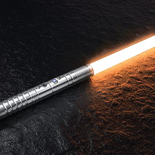 Hlieeosfcn Sabre Laser RGB,Lightsaber 7 Couleurs FX Sound Duel, USB Rechargeable Métal Aluminium Argent Grip,Cosplay Noël Halloween Cadeau pour Adulte Enfants