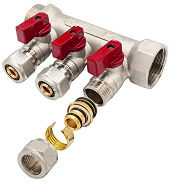 Verteiler mit 3 Abgängen Kugelhahn Rot MF-1” 3 x 16