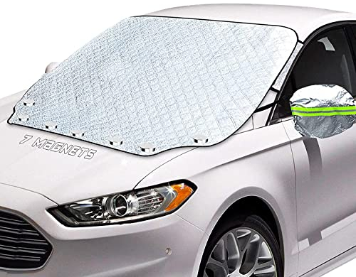 WEVOL Frontscheibenabdeckung Auto Magnetisch, Windschutzscheibe Abdeckung mit Reflektierenden Rückspiegelabdeckungen, Ultra-Dicke Autoabdeckung aus Aluminiumfolie für Winter