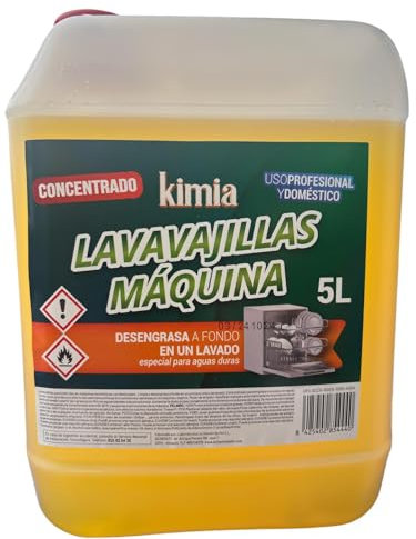 KIMIA - Detergente Líquido Lavavajillas 5L | para Máquina | Lavavajillas Concentrado | para Uso Profesional | Eficaz en Aguas Duras | Alta Eficacia | Limpieza Profunda | Elimina la Suciedad Incrustada